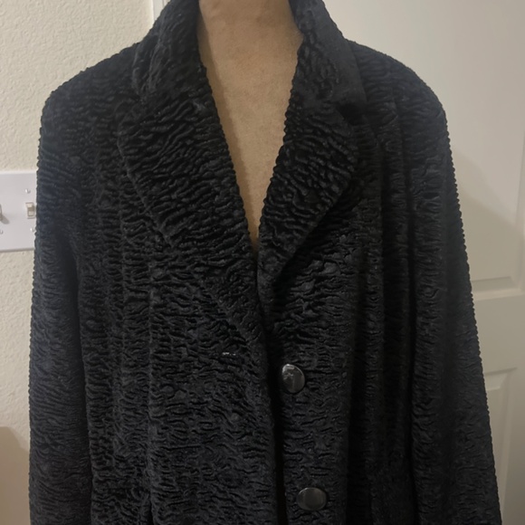 XL East 5th Ave Knee Length Black Faux fur Chenille Textured Swing Car Coat - Picture 3 of 4